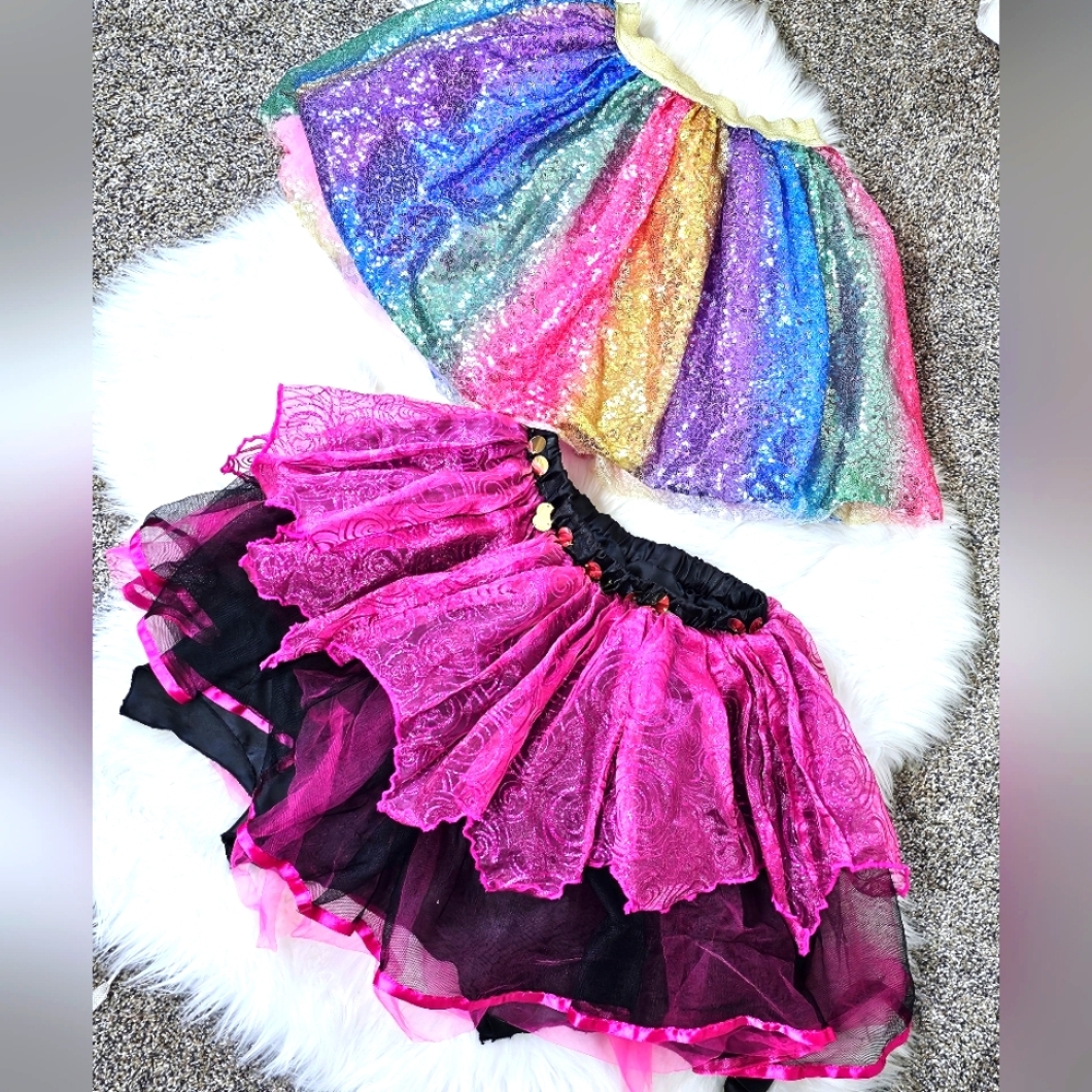 Girls Size 10 – Disney Pink Pirate Skirt & Sunny Fashion Multicolor Sequin Skirt